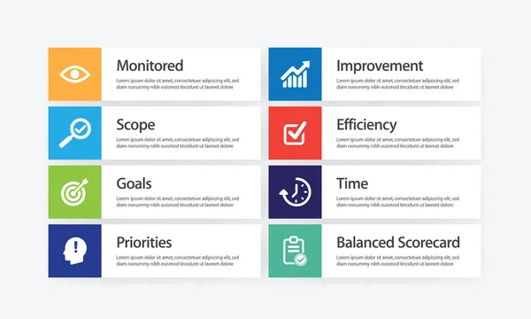 Gestione delle prestazioni Set di icone infografiche — Vettoriale Stock