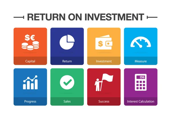 Avkastning på investering Infographic Ikonuppsättning — Stock vektor