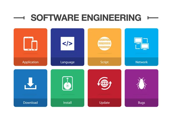 Software Engineering Infographic Ikonuppsättning — Stock vektor