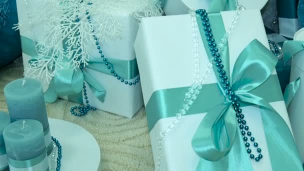Presents under decorated Christmas tree. close-up Video Clip