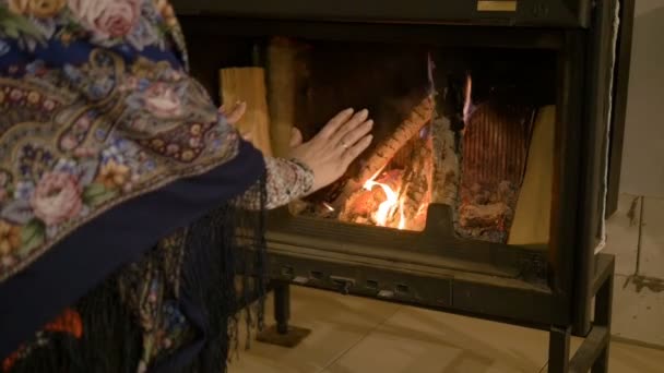 Home Comfort Woman Warming His Hands By The Fire Warm In Winter
