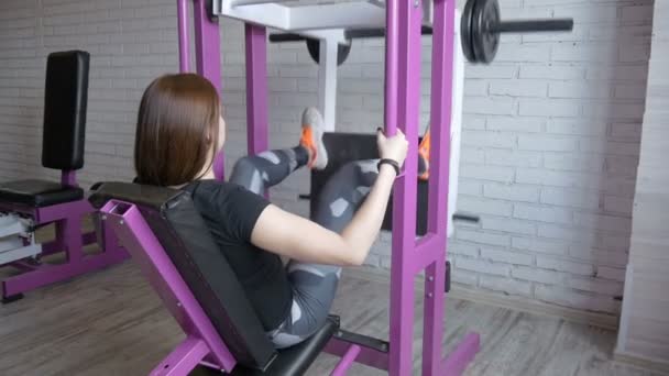 Beautiful girl is engaged on simulators. A healthy lifestyle, a great figure, toned body. — Stock Footage Beautiful girl is engaged on simulators. A healthy lifestyle, a great figure, toned body. Royalty Free Stock Video