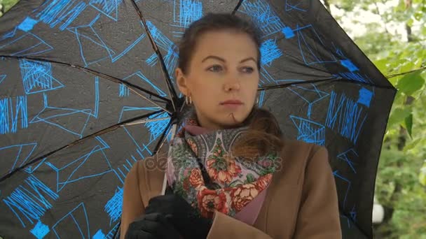 A Beautiful Sad Girl Hides From The Rain Under An Umbrella Close Up