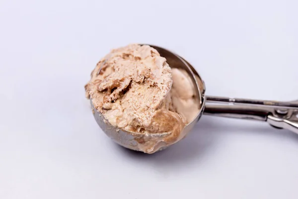 Caramel Ice Cream in Ice Cream Scoop Tasty Dessert Horizontal Top View — Stock Photo, Image