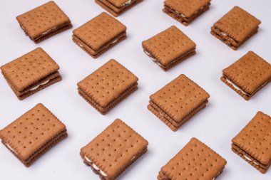 Lezzetli çikolatalı kurabiyeler. Arka plan. Kahve ya da çay için lezzetli tatlı.