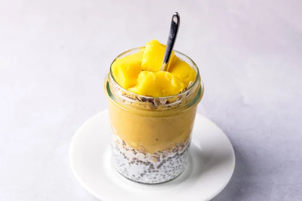 Sabroso Mango Coco Pudín Semilla Chía Postres Saludables Dietéticos Vegano — Foto de Stock