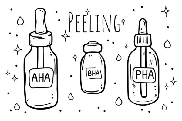 Different types of peelings. Black outline illustration on a white background. — Stockový vektor