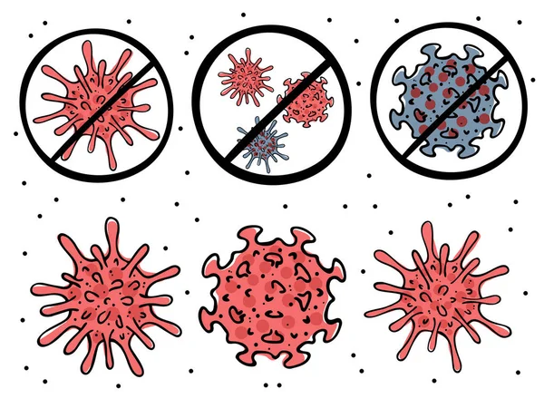 Değişik tiplerdeki virüslerin çizimi. Çapraz virüsler. Beyaz arkaplandaki renk resmi.
