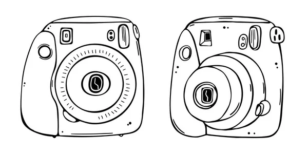 İki farklı tip fotoğraf makinesi tasviri. Beyaz bir arkaplanda izole edilmiş.