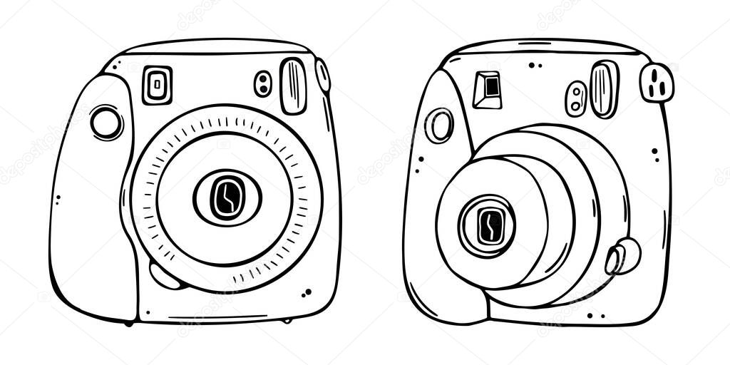 Illustration of two different types of instant print cameras. Isolated on a white background.