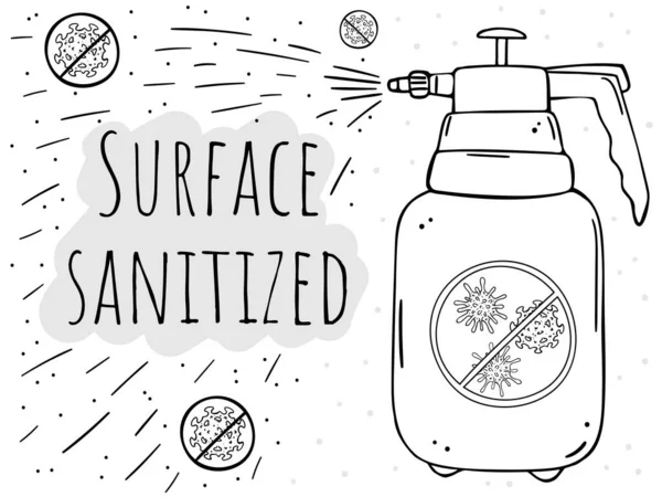 Uno spray disinfettante per poster elimina i virus. Superficie sanificata . — Vettoriale Stock
