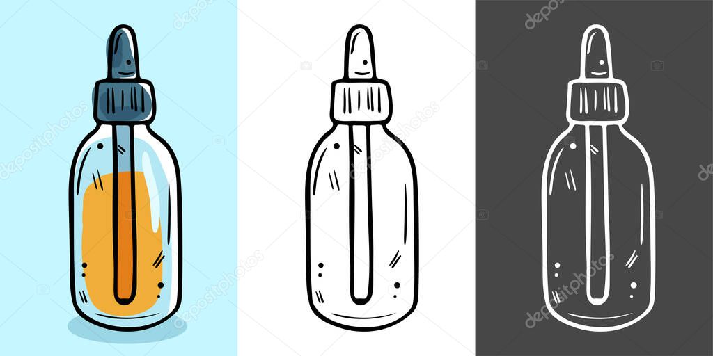 Glass bottle for cosmetics with a pipette. Suitable for serum, essential oil, emulsion. Three color options.