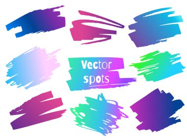 Vektör noktaları kümesi. Neon gradyanlar. Beyaz arkaplandaki izole noktalar.