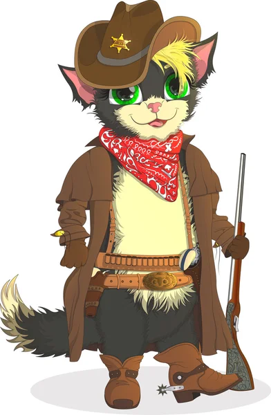 Cowboy gatto. Sceriffo Wild West — Vettoriale Stock