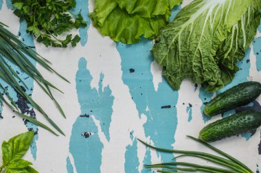 Salata için otlar ayarlayın. Eski tablo. Üstten Görünüm