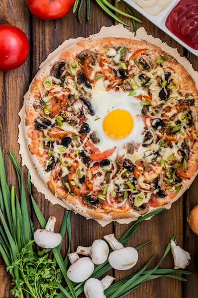 Pizza vegetariana. Antecedentes. Close-up — Fotografia de Stock