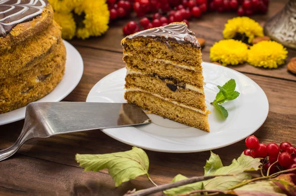 Torta tradizionale ungherese Esterhazy. Focus selettivo. con pezzo di cioccolato un nome del  : — Foto Stock