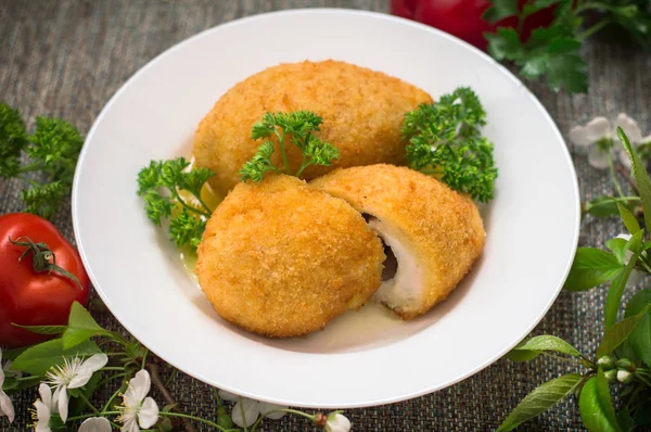 Chicken cutlets on Kiev. Old background. Top view. Close-up — Stock Photo, Image