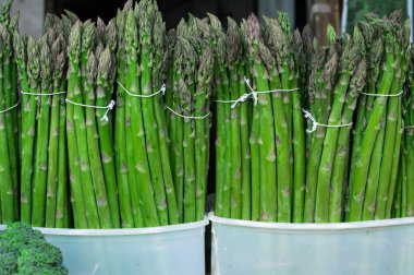 Fresh Asparagus on market. Close-up clipart