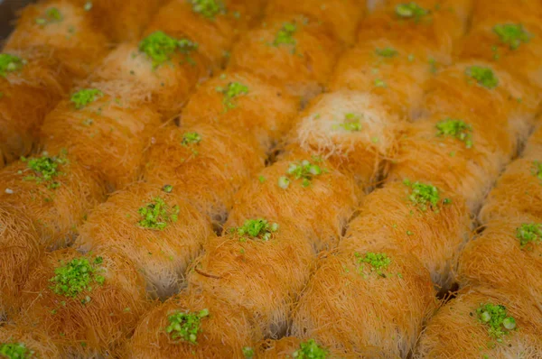 Baklava. Eastern sweets on the market. Top view. Close-up