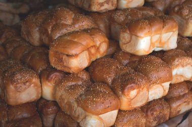 Ekmek yapım ürünleri piyasada. Üstten Görünüm. Yakın çekim