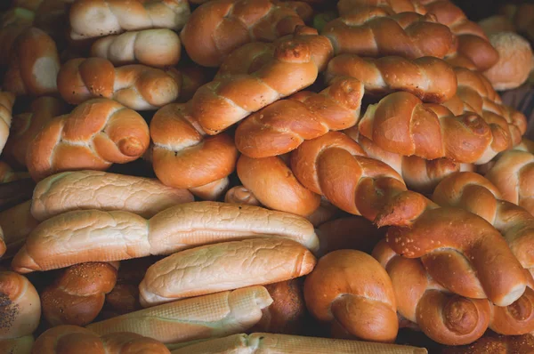 Bakery products on the market. Top view. Close-up