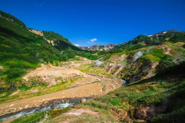 Geysers Vadisi, Kamçatka, Rusya Federasyonu. Yakın çekim. Üstten Görünüm