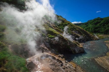 Geysers Vadisi, Kamçatka, Rusya Federasyonu. Yakın çekim. Üstten Görünüm