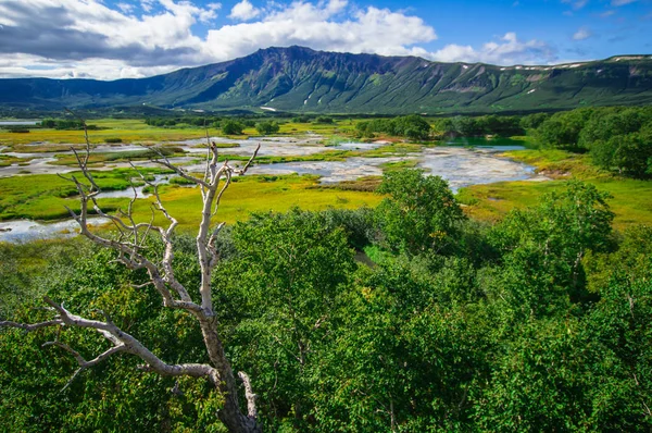 Zure meer in de Oezon vulkaan caldera. Kamtsjatka, Rusland. — Stockfoto