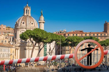 Coronavirus in Rome, Italy. Italy Coronavirus COVID-19 world outbreak concept. Piazza Venezia, view from Vittorio Emanuele II Monument, Rome
