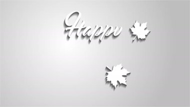 4 k Şükran Günü tebrik kartı Happy Thanksgiving animasyon metin yazı ile. Ifinity döngü Şükran günü kartı. Beyaz metin. Gri arka plan. Animasyon gölgeler.