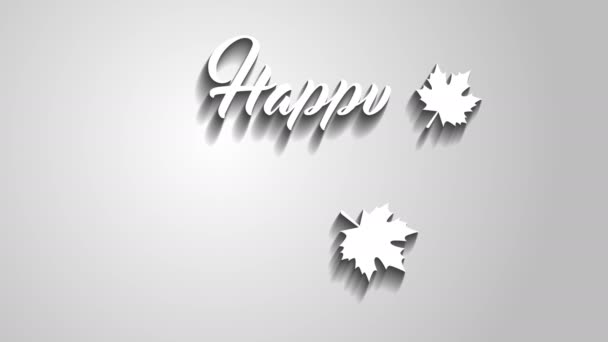 4 k Dziękczynienia z życzeniami z animacją Happy Thanksgiving napis tekst. Ifinity pętli Dziękczynienia karty. Biały tekst. Szare tło. Program Animate cienie. — Wideo stockowe
