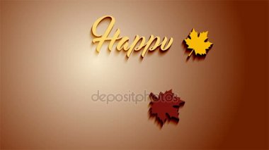 4 k Şükran Günü tebrik kartı Happy Thanksgiving animasyon metin yazı ile. Ifinity döngü Şükran günü kartı. Sarı metin ve kahverengi zemin. Sarı ve kahverengi yapraklar. Animasyon gölgeler.