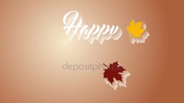 4 k Şükran Günü tebrik kartı Happy Thanksgiving animasyon metin yazı ile. Ifinity döngü Şükran günü kartı. Beyaz metin. Kahverengi zemin. Sarı ve kahverengi yapraklar. Whith beyaz gölgeler.