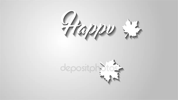 Tarjeta de felicitación 4K Thanksgiving con texto de animación Happy Thanksgiving. Tarjeta de Acción de Gracias de lazo de finidad. Texto blanco. Fondo gris. Con sombras. . — Vídeos de Stock