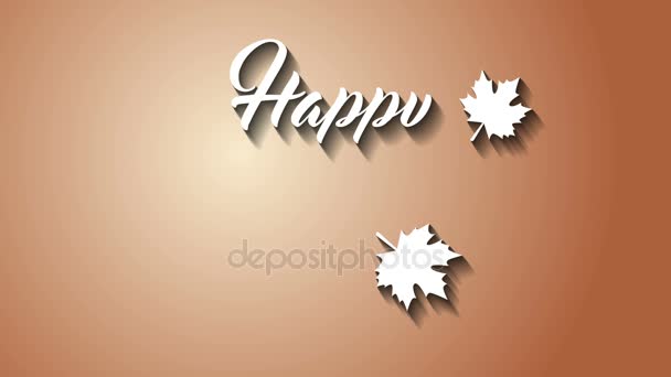 Tarjeta de felicitación 4K Thanksgiving con texto de animación Happy Thanksgiving. Tarjeta de Acción de Gracias de lazo de finidad. Texto blanco. Fondo marrón. Con sombras. . — Vídeos de Stock