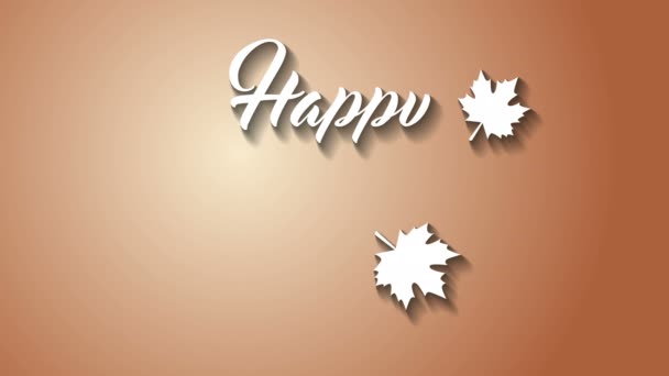 Поздравительная открытка на День Благодарения с анимационным текстом "Happy Thanksgiving". Безграничная петля благодарения. Белый текст. Коричневый фон Белые тени . — стоковое видео