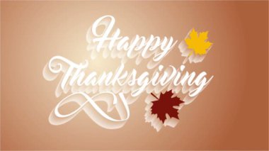 4 k Şükran Günü tebrik kartı Happy Thanksgiving metin yazı ile. Ifinity döngü Şükran günü kartı. Beyaz metin. Kahverengi zemin. Beyaz gölgeler animasyon ekleme.
