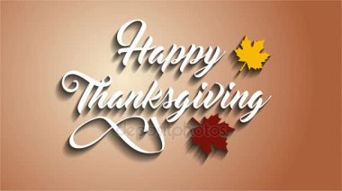 4 k Şükran Günü tebrik kartı Happy Thanksgiving metin yazı ile. Ifinity döngü Şükran günü kartı. Beyaz metin. Kahverengi zemin. Sarı ve kahverengi yapraklar. Animasyon gölgeler.