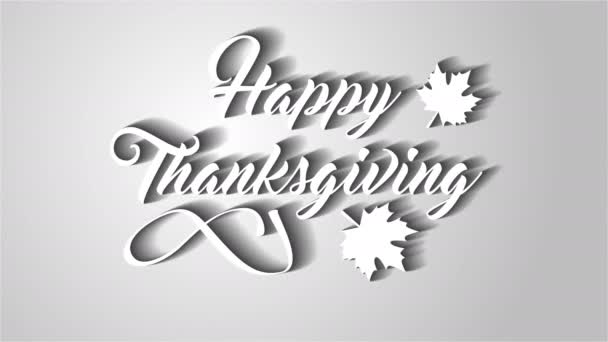 4 k Thanksgiving gratulationskort med Happy Thanksgiving bokstäver text. IFinity slinga thanksgiving kort. Vit text. Grå bakgrund. Animera skuggor. — Stockvideo