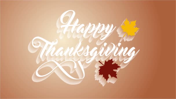 4 k Thanksgiving gratulationskort med Happy Thanksgiving bokstäver text. IFinity slinga thanksgiving kort. Vit text. Brun bakgrund. Animera vita skuggor. — Stockvideo