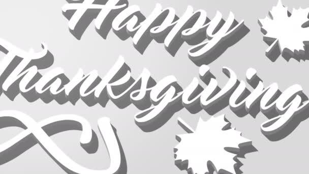 4K Thanksgiving greeting card with Happy Thanksgiving lettering text. Ifinity loop thanksgiving card. White text. Gray background. 3D animation. — Stock Video