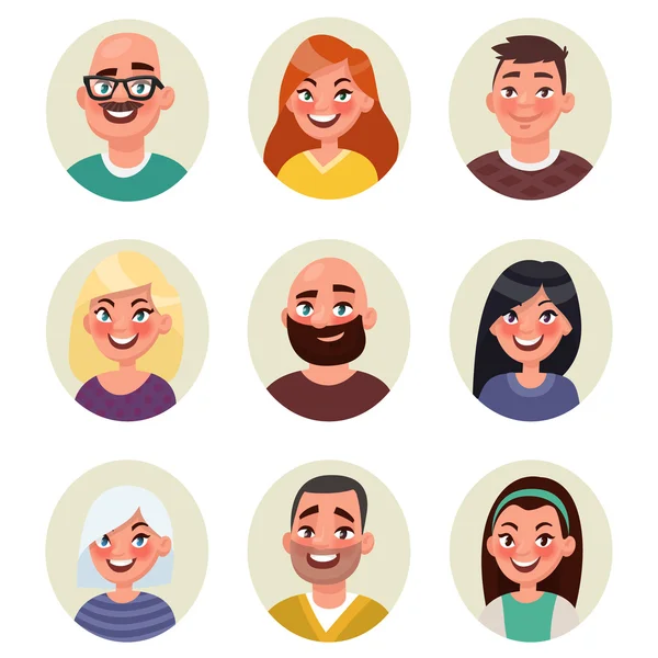 Ορίσετε avatars ευτυχής χαμογελαστοί άνθρωποι. Εικονογράφηση διάνυσμα — Διανυσματικό Αρχείο