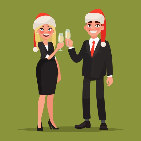 Geschäftsleute mit Weihnachtsmützen gratulieren — Stockvektor
