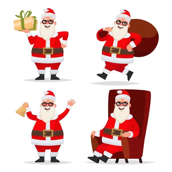 Establecer el carácter de Santa Claus da un regalo, corriendo con una b — Vector de stock