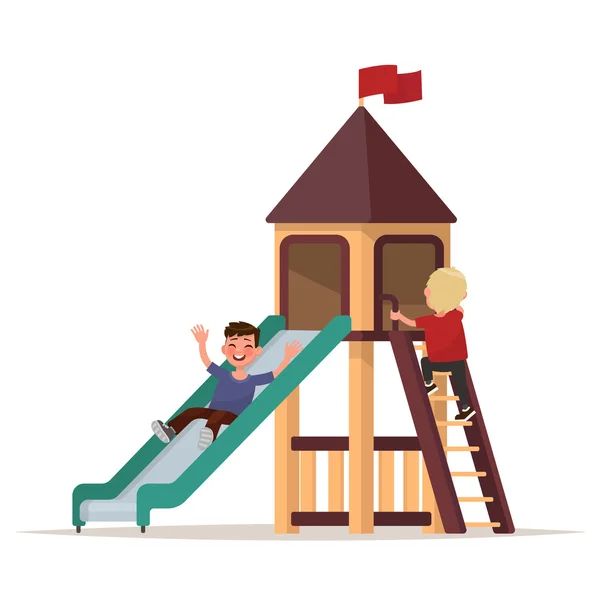 Children play on the playground. Vector illustration — Διανυσματικό Αρχείο