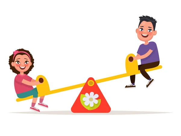 Playground. Children on a balance swing . Vector illustration — ストックベクタ