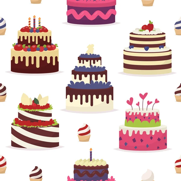 Beyaz bir arka plan üzerinde kek. Düz stilde seamless modeli