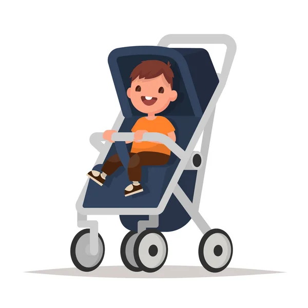 Junge im Kinderwagen auf weißem Hintergrund. Vektorillustration — Stockvektor