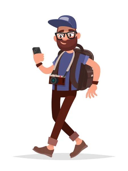 Navigation sur votre smartphone. Touriste homme est guidé dans un unfam — Image vectorielle